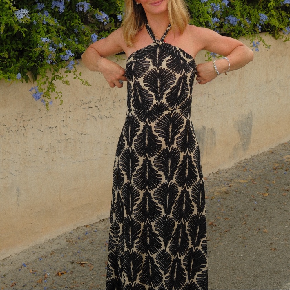 Black & Cream Halter Maxi Dress - Women's Summer Dress